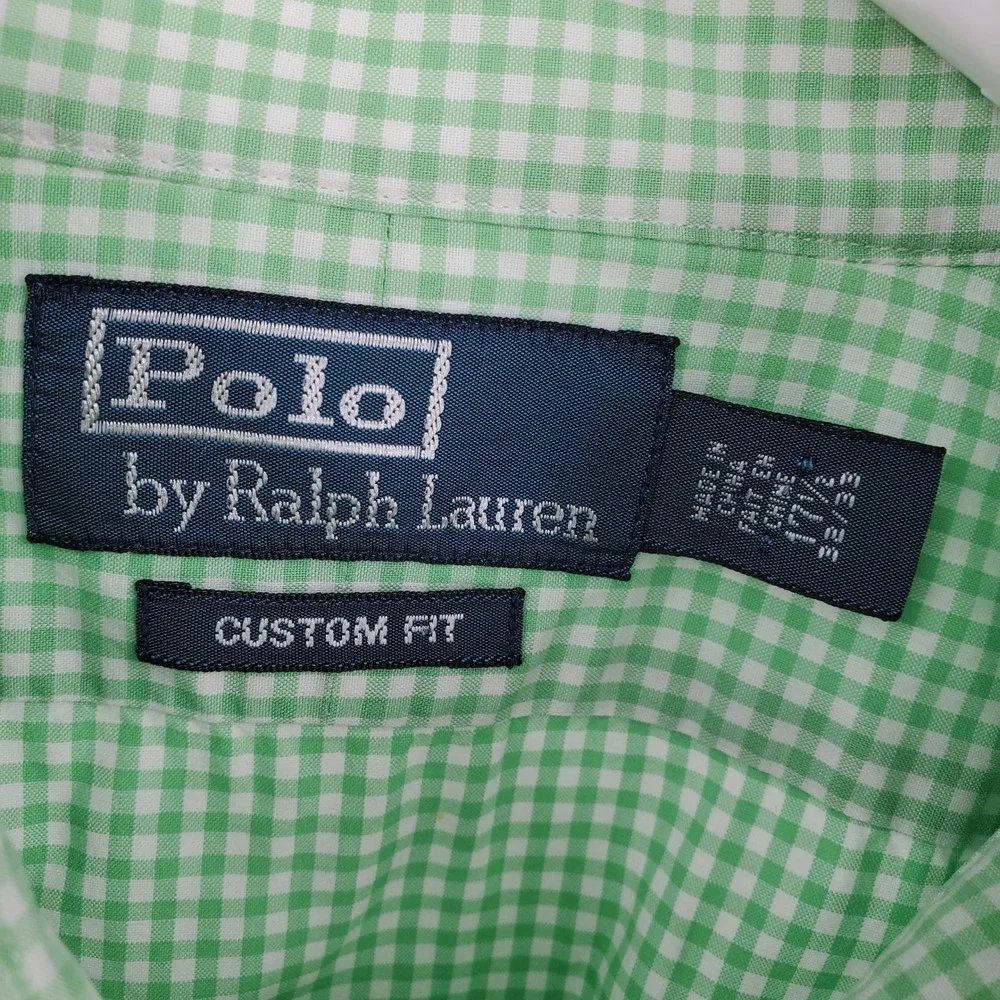 Polo Ralph Lauren Men's‎ Green Gingham Custom Fit Button Down Shirt 17.5 Preppy
